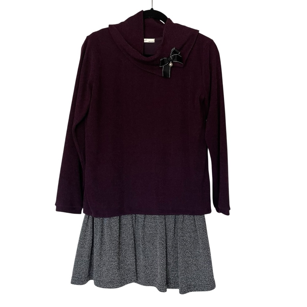 Sooni Korean Women’s Burgundy Gray Sweater Dress New without Tags
